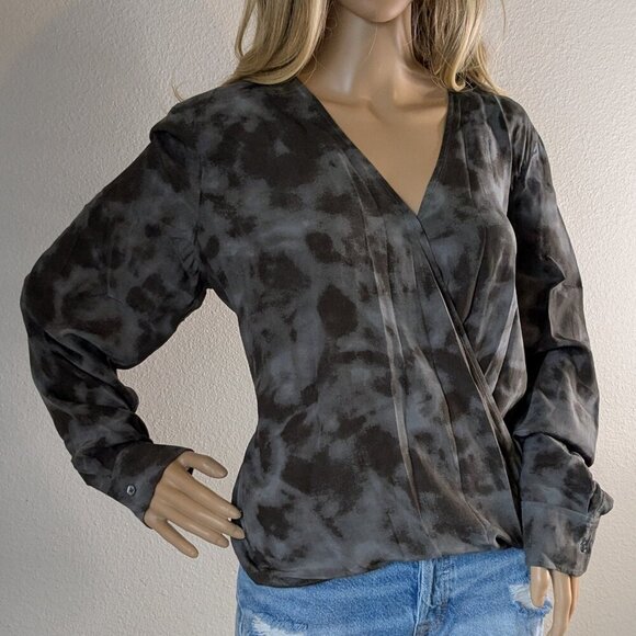 Rails Blouse Women's Large Slate Hillary Crossover Snap Tie-Dye Long Sleeve Top - Picture 2 of 16